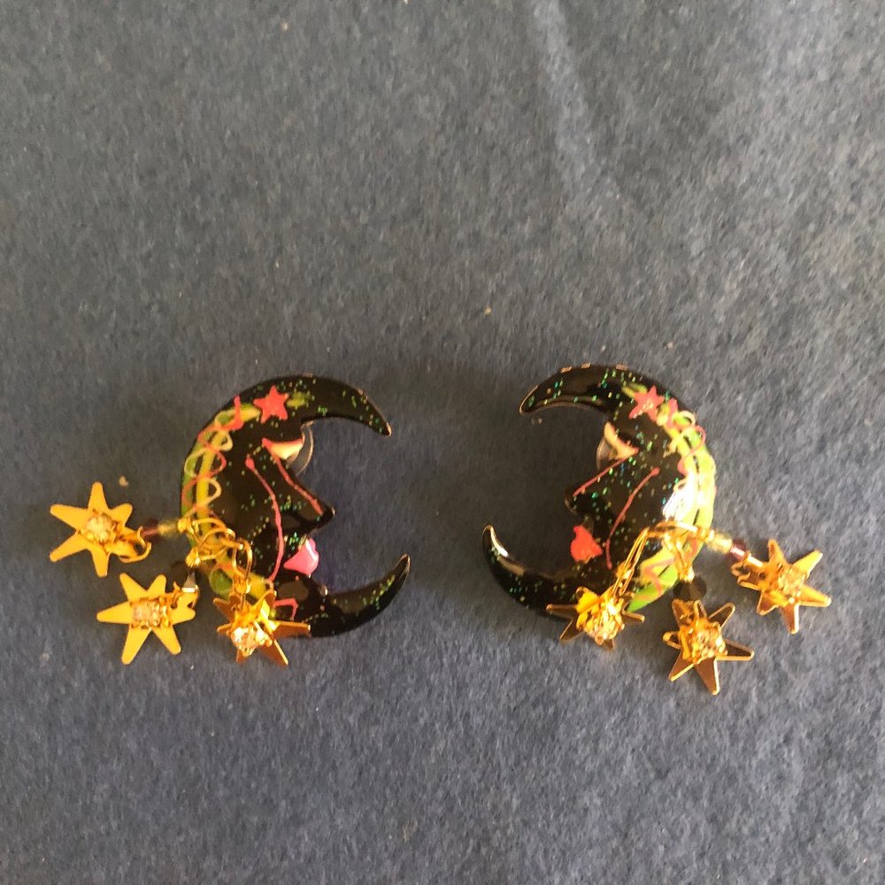 Lunch At The Ritz CRESCENT MOON and STARS Pierced Earrings